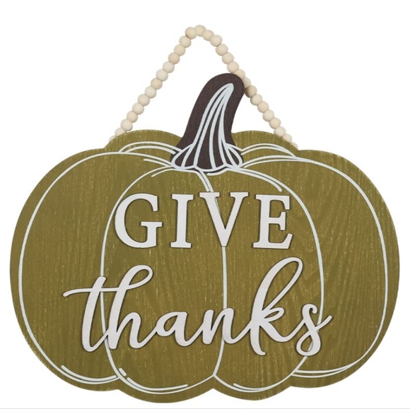 Give Thanks Hanging Pumpkin Sign Wall Door Decor - Picture 7 of 7